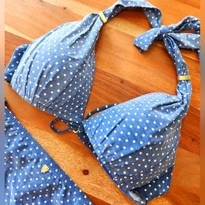 Bikini set heather blue polkadot halter molded cups